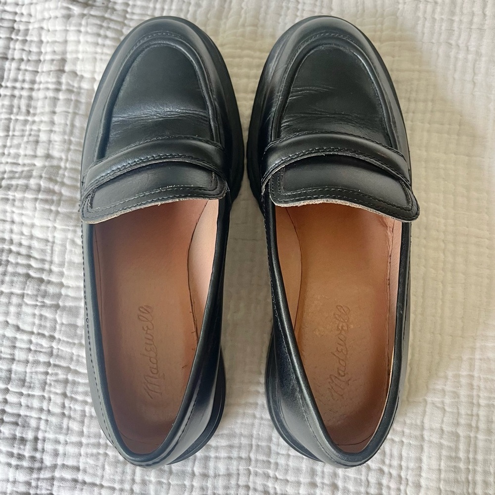 Madewell Black Leather Lug Sole Penny Loafers - Picture 5 of 10